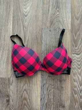 Y2K Victoria’s Secret PINK buffalo plaid Push Up Bra Black 34D